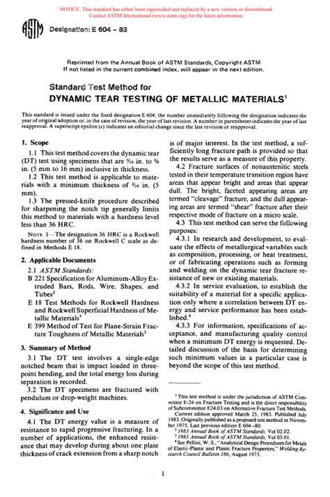 dynamic tear testing standard